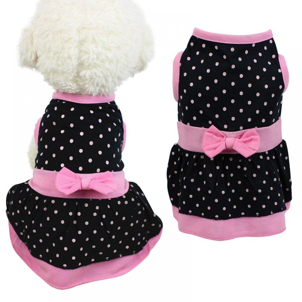2021 New Pet Spring Summer Dress for Small Medium Dogs, Pet Clothes Puppy Cotton Breathable Skirt with Bow Knot, Black, XS/S/M/L/XL Animals & Pet Supplies > Pet Supplies > Dog Supplies > Dog Apparel MELLCO