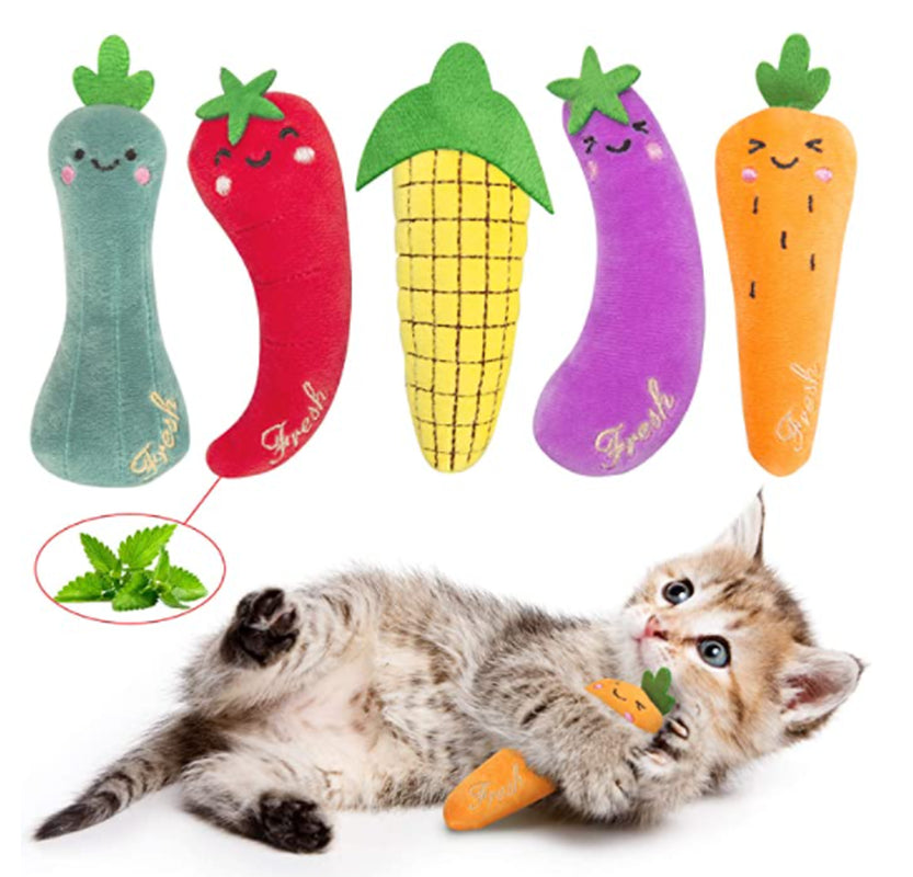 Greenjoy Catnip Toys for Cats - Plush Cat Chew Toys Teething Interactive for Kitten 5 PCS Animals & Pet Supplies > Pet Supplies > Cat Supplies > Cat Toys GreenJoy Pet Supplies vegetable