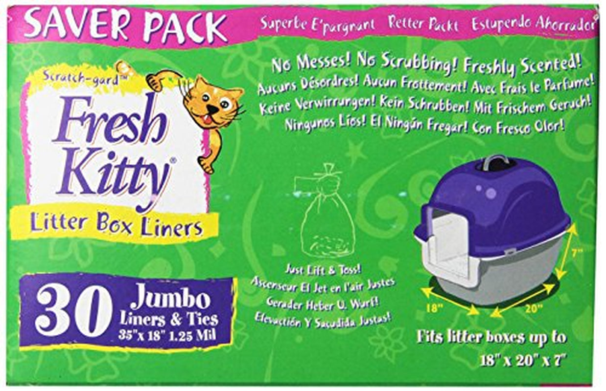 Fresh Kitty Super Thick, Durable, Easy Clean up Jumbo Scented Litter Pan Box Liners, Bags with Ties for Pet Cats, 30 Ct Animals & Pet Supplies > Pet Supplies > Cat Supplies > Cat Litter Box Liners Fresh Kitty