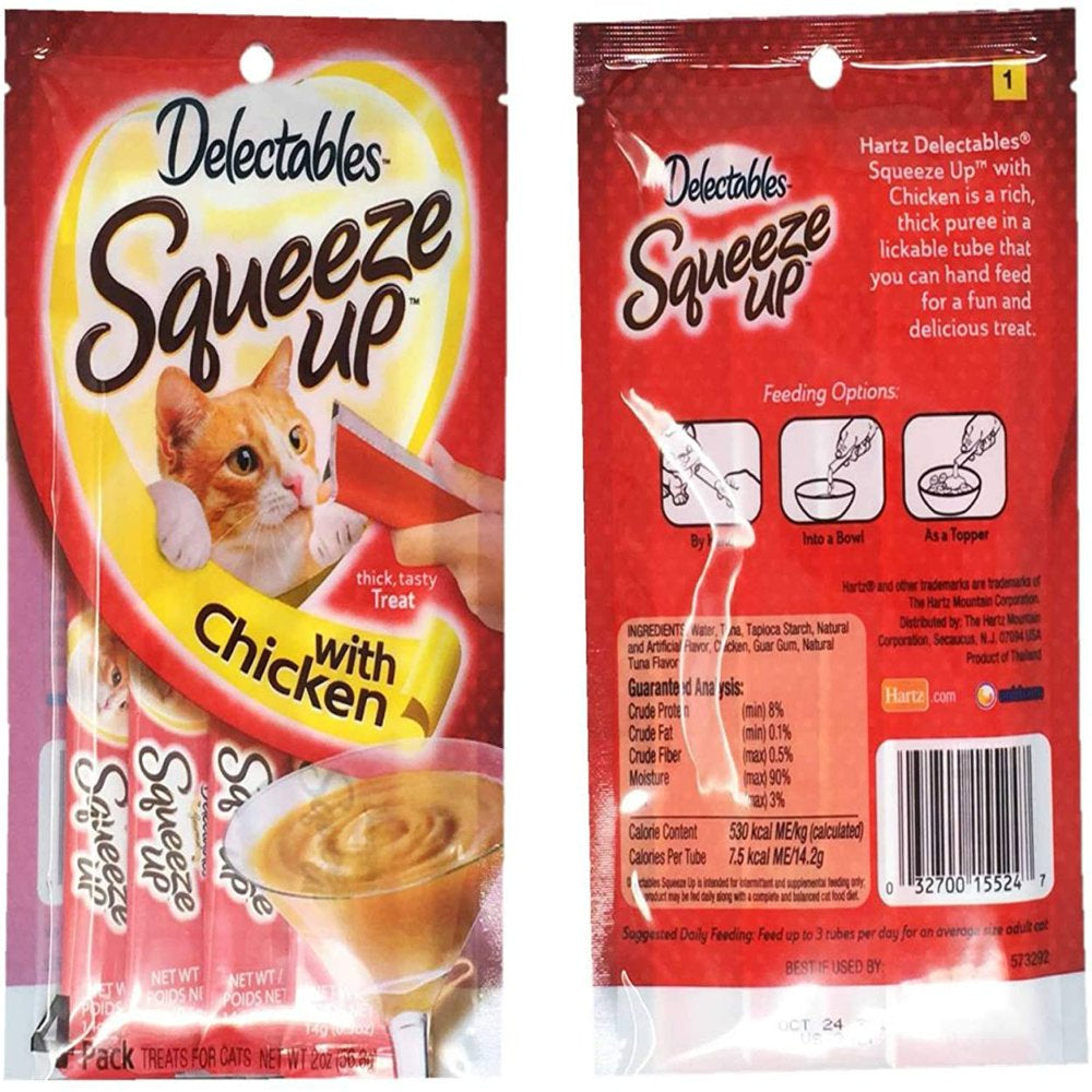 Delectables Squeeze up Hartz Cat Treats Bundle of 4 Flavor Pouches, 2.0 Oz Each (Chicken) Animals & Pet Supplies > Pet Supplies > Cat Supplies > Cat Treats Delectables