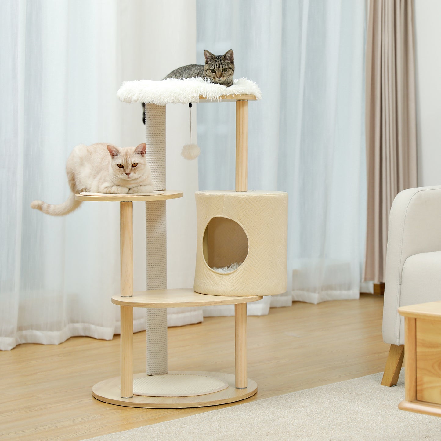 PAWZ Road 38.2" Wooden Cat Tree Towers Modern Cat Furniture, Beige Animals & Pet Supplies > Pet Supplies > Cat Supplies > Cat Furniture PAWZ Road