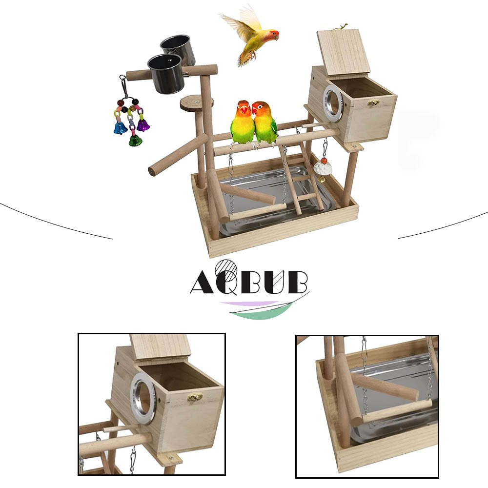 Parrot Playground, Bird Play Gym Wooden Perch Climbing Ladder Swing Chewing Toys and Parakeet Nest Box Feeding Cup Sports Activity Centre (Including Tray) Animals & Pet Supplies > Pet Supplies > Bird Supplies > Bird Gyms & Playstands KOL PET