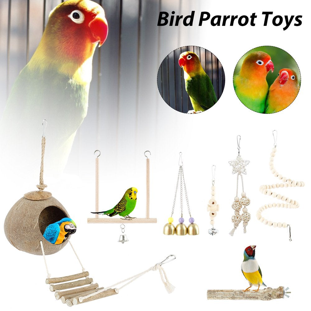 Fyeme Bird Parrot Swing Toys, Chewing Standing Hanging Perch Hammock Climbing Ladder Bird Cage Toys for Anchovies, Para Animals & Pet Supplies > Pet Supplies > Bird Supplies > Bird Ladders & Perches Fyeme