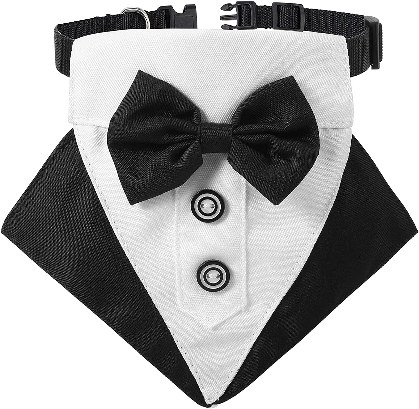 Formal Dog Tuxedo Bandana Dog Wedding Bandana Dog Collar with Bow Tie and Neck Tie Designs Adjustable Black Collar Formal Tux Dog Bowtie Adjustable Neckerchief (Black, L) Animals & Pet Supplies > Pet Supplies > Dog Supplies > Dog Apparel Syhood Black S