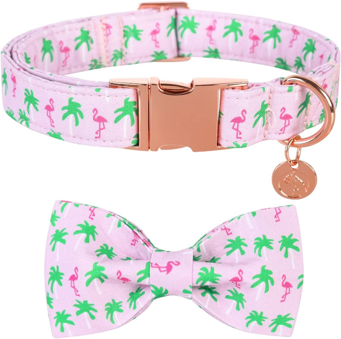 DOGWONG Easter Dog Collar with Bowtie, Easter Egg Holiday Dog Collar Comfortable Durable Dog Collar for Small Medium Large Dog Animals & Pet Supplies > Pet Supplies > Dog Supplies > Dog Apparel DOGWONG pink flamingo M(Pack of 1)