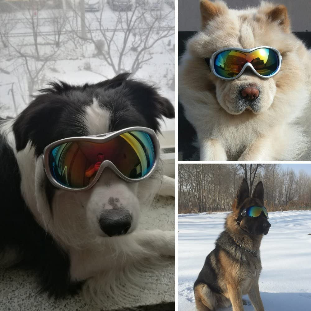 Hellopet Dog Goggles Dog Sunglasses Glasses for Dogs Dog Ski Goggles with UV Protection Pet Sunglasses with Adjustable Strap for Travel, Skiing and Anti-Fog(Silver) Animals & Pet Supplies > Pet Supplies > Dog Supplies > Dog Apparel HelloPet