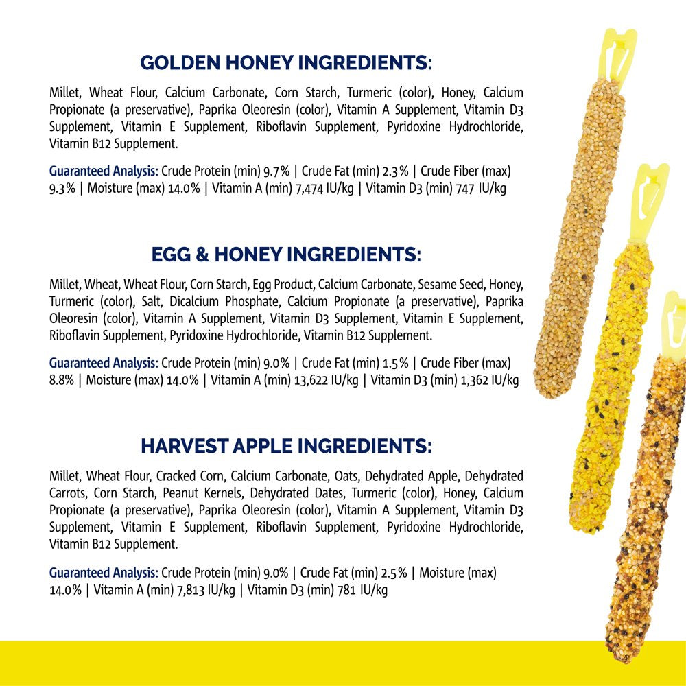 Vitakraft Crunch Sticks Parakeet Treat - Honey, Egg, and Apple- Pet Bird Treat Toy - Variety Pack Multi Pack of 4 Animals & Pet Supplies > Pet Supplies > Bird Supplies > Bird Treats Vitakraft Sunseed