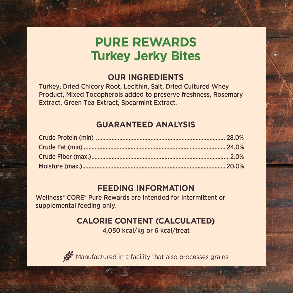 Wellness CORE Pure Rewards Natural Grain Free Jerky Bites Dog Treats, Turkey Recipe, 4-Ounce Bag Animals & Pet Supplies > Pet Supplies > Dog Supplies > Dog Treats Mountain Country Foods: Spanish Fork, UT