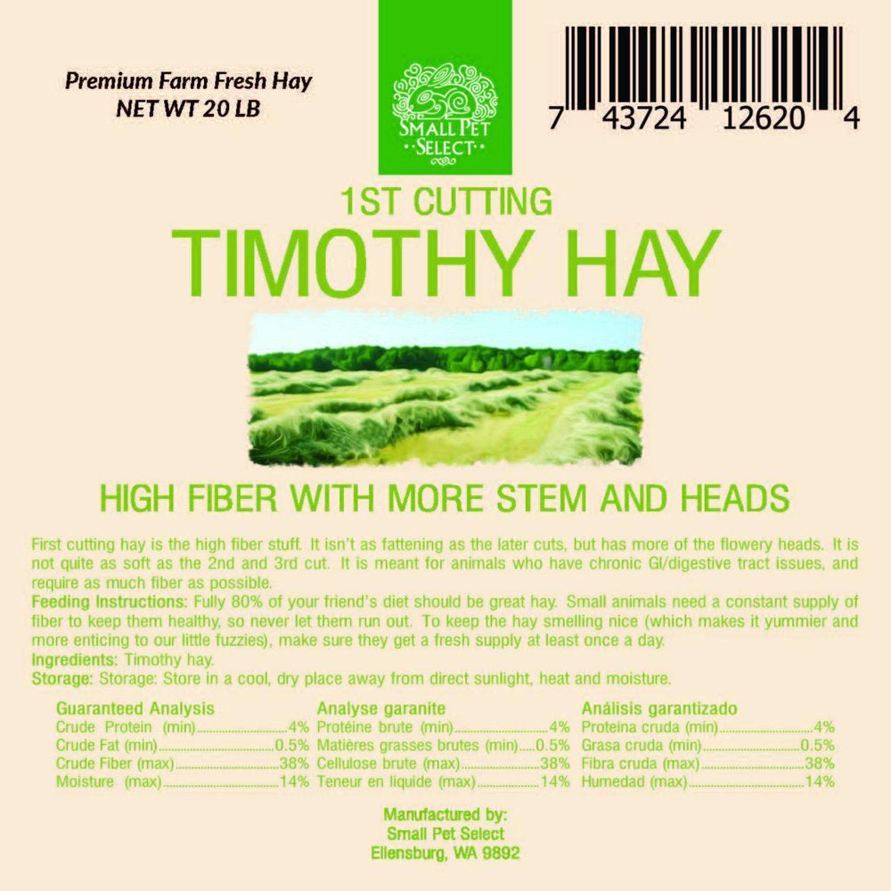 Small Pet Select 1St Cutting "High Fiber" Timothy Hay Pet Food, 20 Lb. Animals & Pet Supplies > Pet Supplies > Small Animal Supplies > Small Animal Food Small Pet Select Inc.