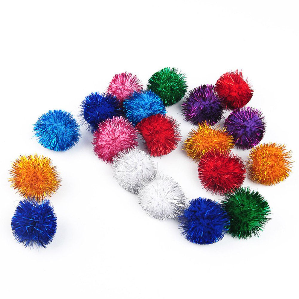 Rimobul 20PCS 1.5INCH New Generation Extra Large Cat's Favorite Chase  Glitter Ball Toy Sparkle Pom Pom Balls