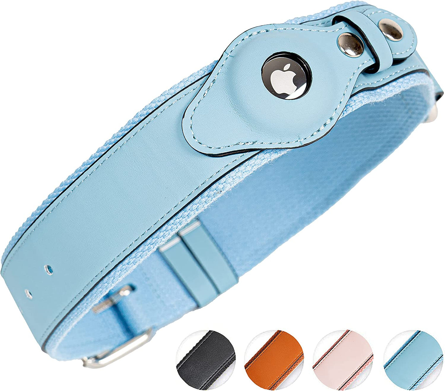 Safe Paws Airtag Dog Collar Holder - Our Adjustable Air Tag Dog Collar Holder Fits Small Medium and Large Dogs - Use Our Elegant PU Leather Dog Airtag Collar to Quickly Locate Your Dog Electronics > GPS Accessories > GPS Cases Safe Paws Blue Large