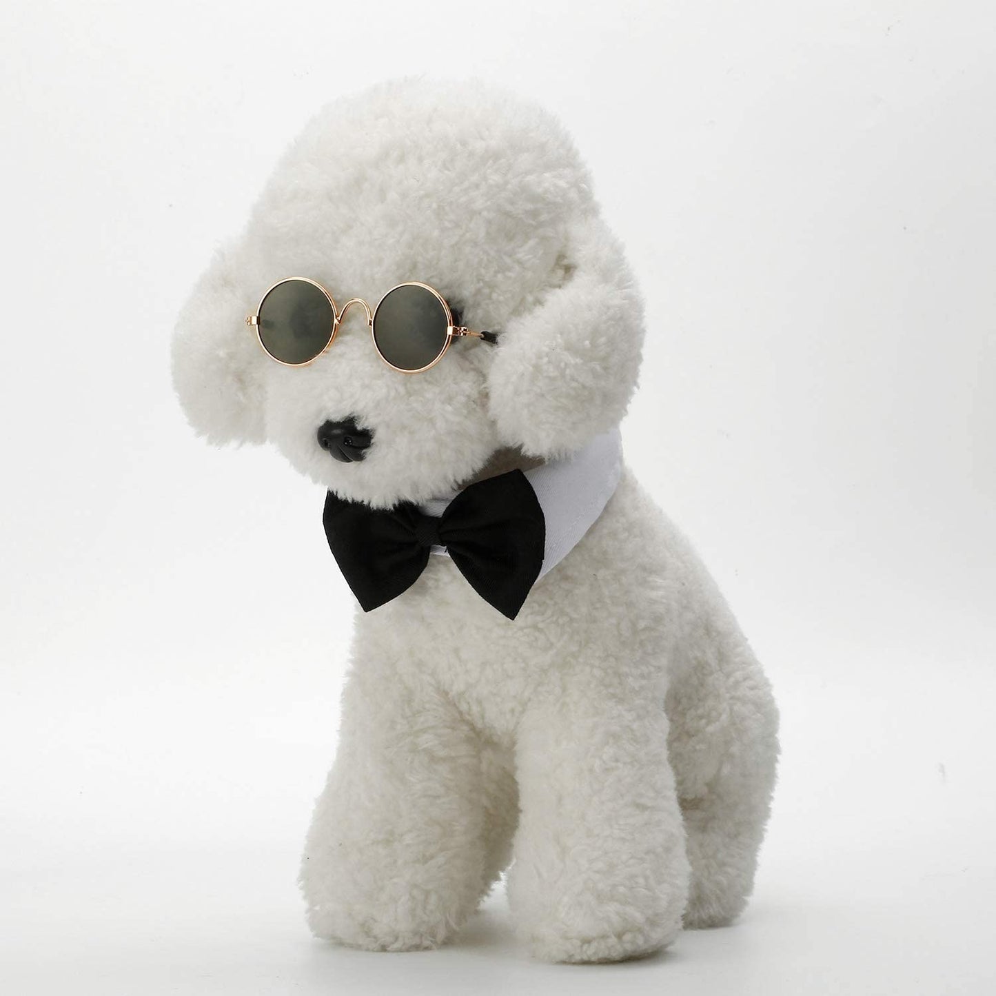 Pet Bow Tie Adjustable Formal Collar Neck Tie and Stylish Funny Cute Pet Sunglasses for Cats and Dogs, 2 Pieces (Black White) Animals & Pet Supplies > Pet Supplies > Dog Supplies > Dog Apparel Syhood