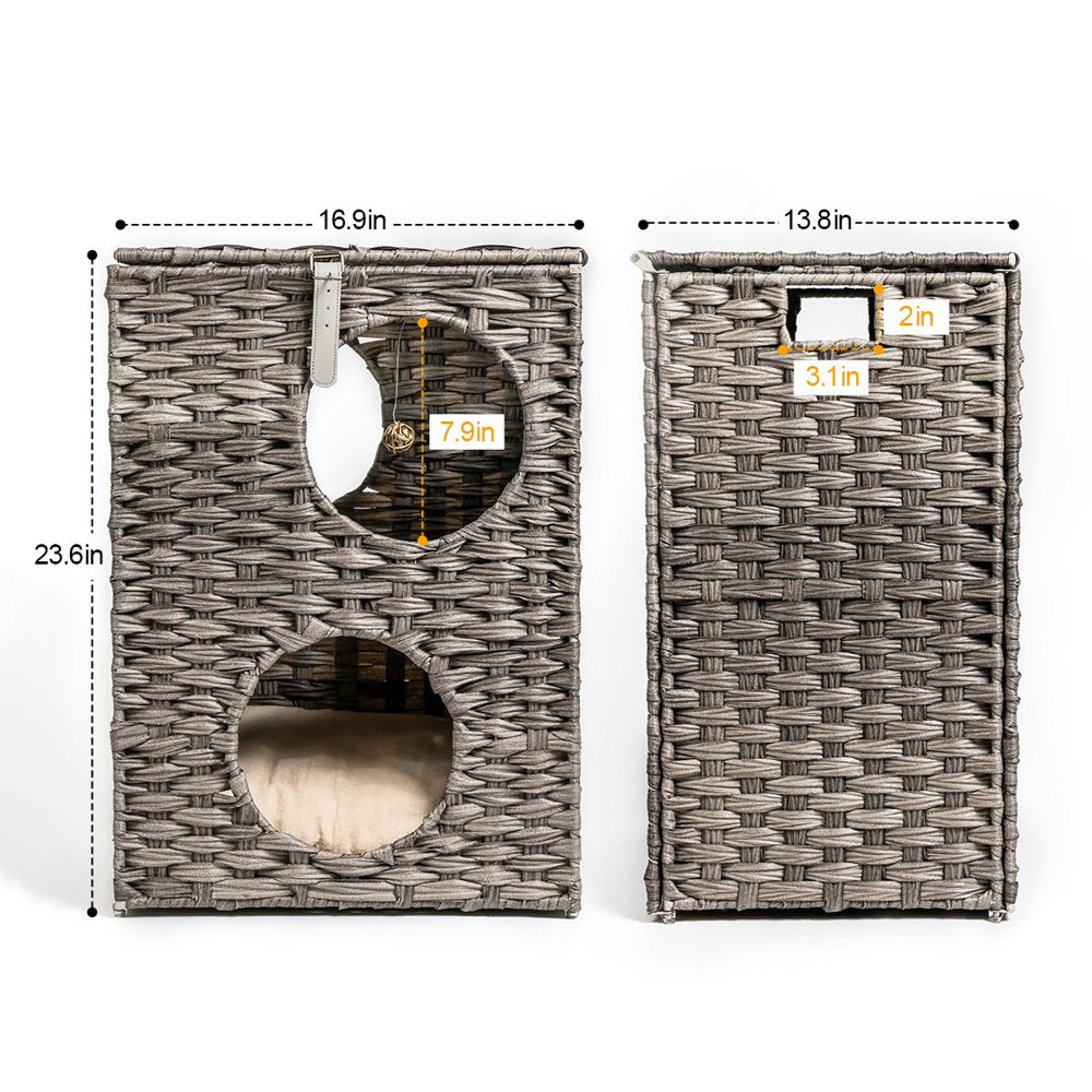 Topcobe Indoor Wicker Cat Condos with Rattan Ball & Cushion, Rattan Pet Bed for Kitty, Gray Animals & Pet Supplies > Pet Supplies > Cat Supplies > Cat Beds Topcobe