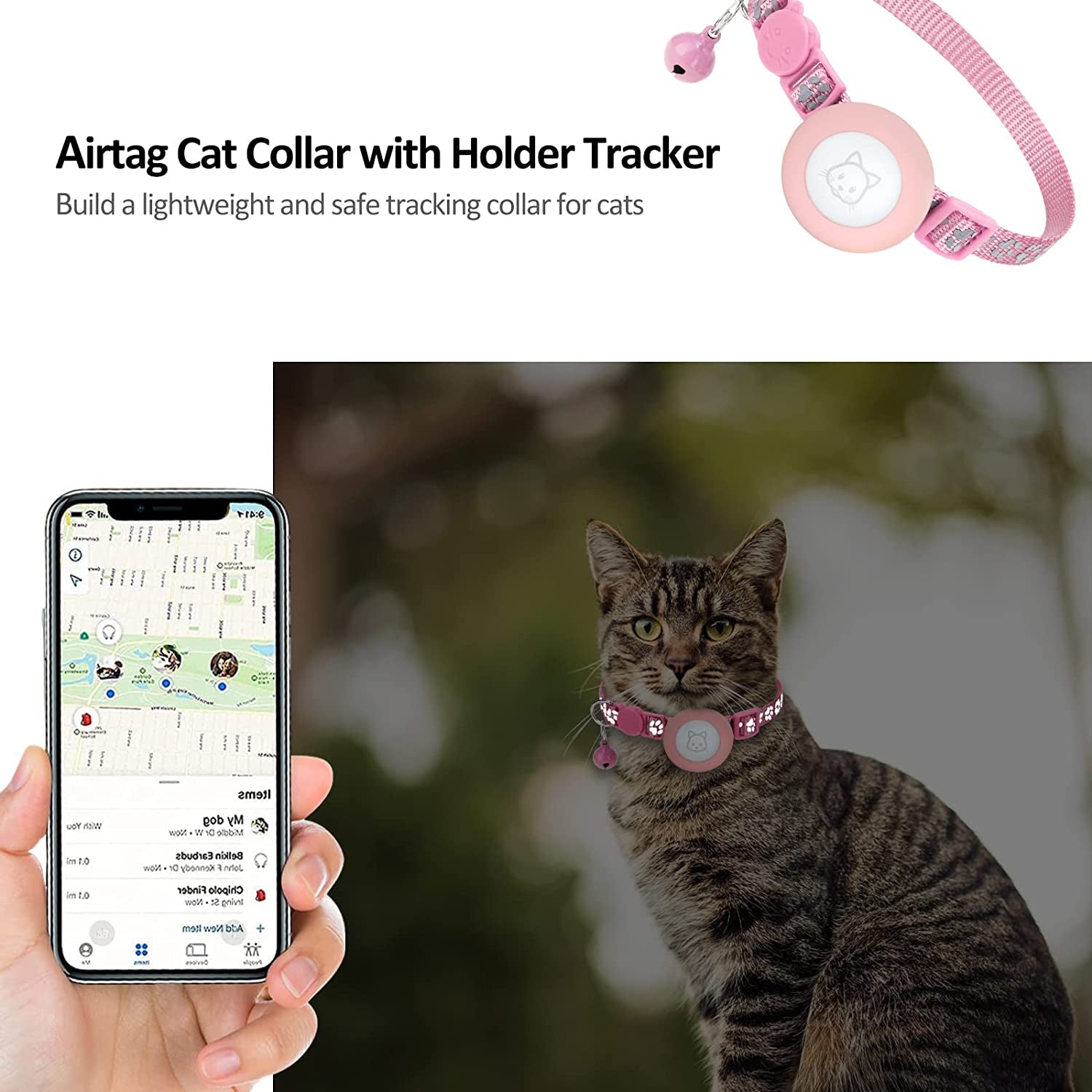 Airtag Cat Collar with Breakaway Bell, Reflective Paw Pattern Strap with Air Tag Case for Cat Kitten and Extra Small Dog (Pink) Electronics > GPS Accessories > GPS Cases Kuaguozhe   