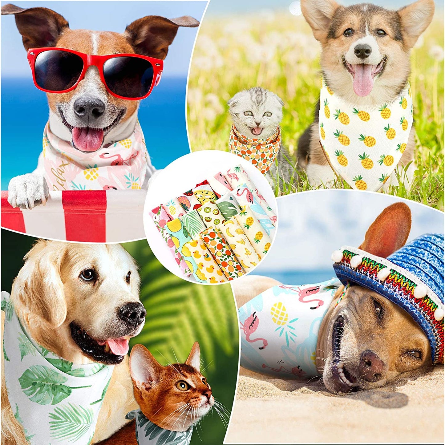 15 Pieces Cute Dog Bandana Pet Triangle Bibs Scarf Cooling Summer Style Flamingo Fruit and Hawaii Pattern Dog Bandana Triangle Pet Bibs for Small to Medium Dog Puppy and Cat Animals & Pet Supplies > Pet Supplies > Dog Supplies > Dog Apparel Weewooday