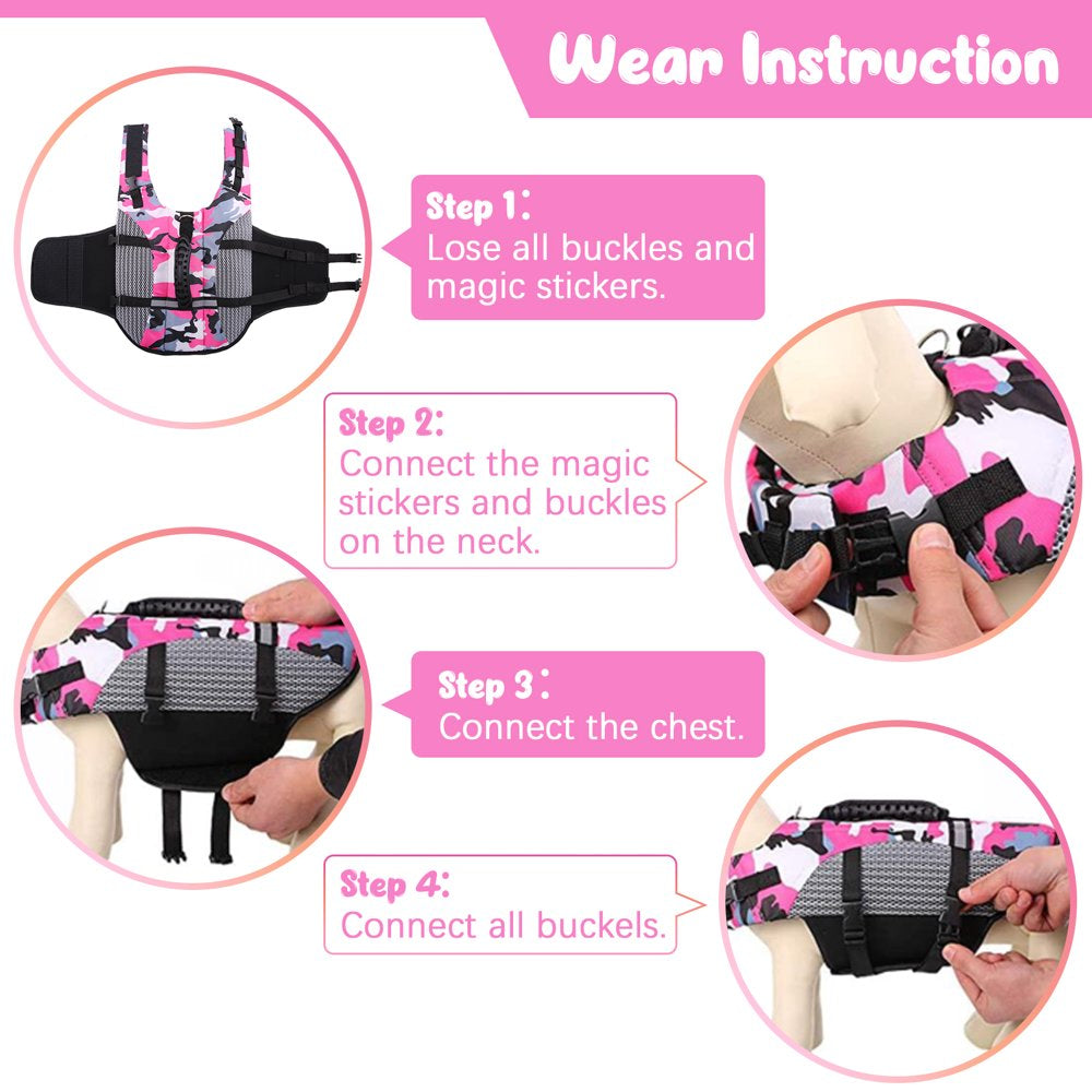 ROZKITCH Dog Life Jacket Camouflage Lifesaver Vest with Reflective Stripe Adjustable Preserver Protector with Rescue Handle Flotation for Swimming Pool Beach Boating Small Middle Large Dogs Animals & Pet Supplies > Pet Supplies > Dog Supplies > Dog Apparel ROZKITCH