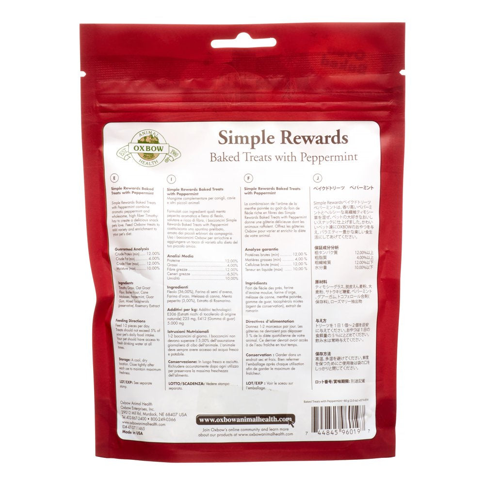 Oxbow Simple Rewards Baked with Peppermint Small Animal Treats, 2 Oz. Animals & Pet Supplies > Pet Supplies > Small Animal Supplies > Small Animal Food Oxbow Animal Health