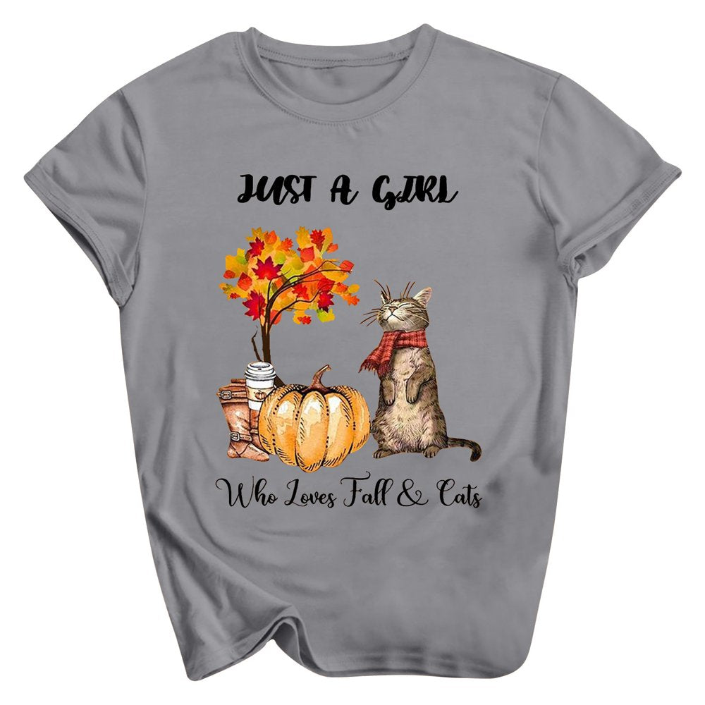 It'S Fall Y'All Women Tops Short Sleeve Pumpkin Graphic Tees Shirts 2022 round Neck Cute T-Shirt Animals & Pet Supplies > Pet Supplies > Cat Supplies > Cat Apparel BRKEWI Gray XXL