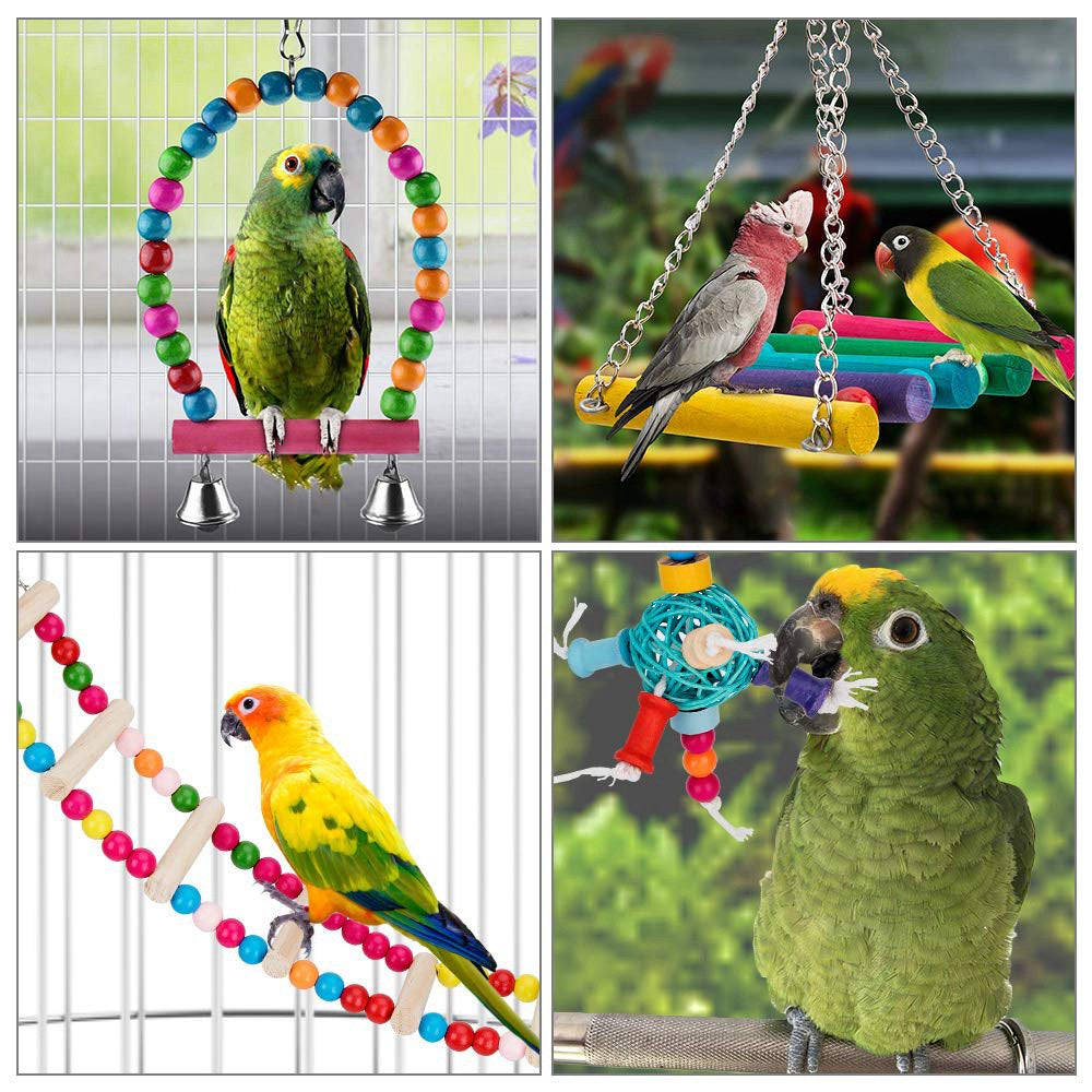Tycncty 8Pcs Bird Parrot Toys Bird Swing Hanging Toy Bird Cage Toys Hammock Swing Ladder Perch Chewing Toys for Parrots Animals & Pet Supplies > Pet Supplies > Bird Supplies > Bird Ladders & Perches Tycncty