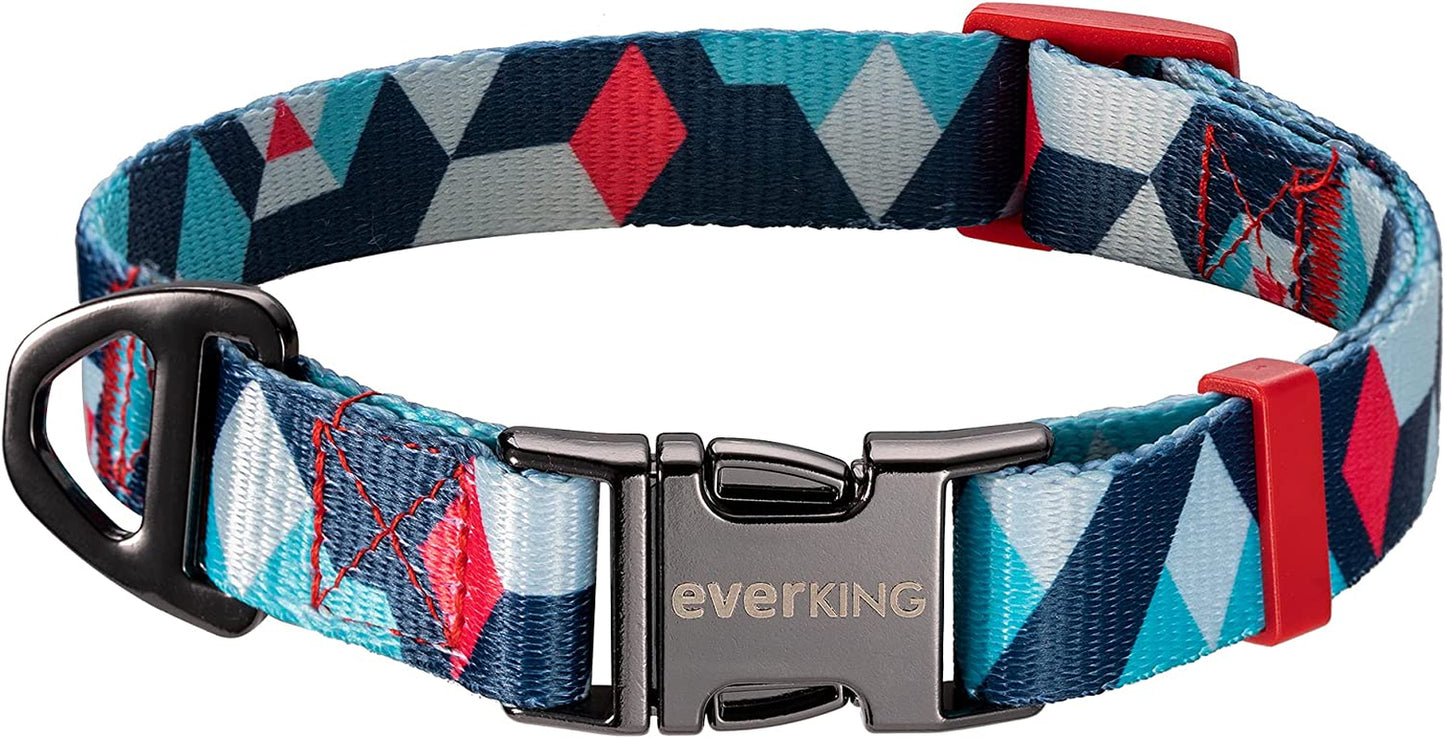 EVERKING Dog Collar Soft Comfortable Poleyster with Safety Locking Buckle Adjustable for Small Medium Large Dogs and Cats Geometry Pattern for Outdoor Traning Walking Running Camping (Volcano, M) Electronics > GPS Accessories > GPS Cases EVERKING Flower-de-luce XS- Width 2/5” x (7”-11”)
