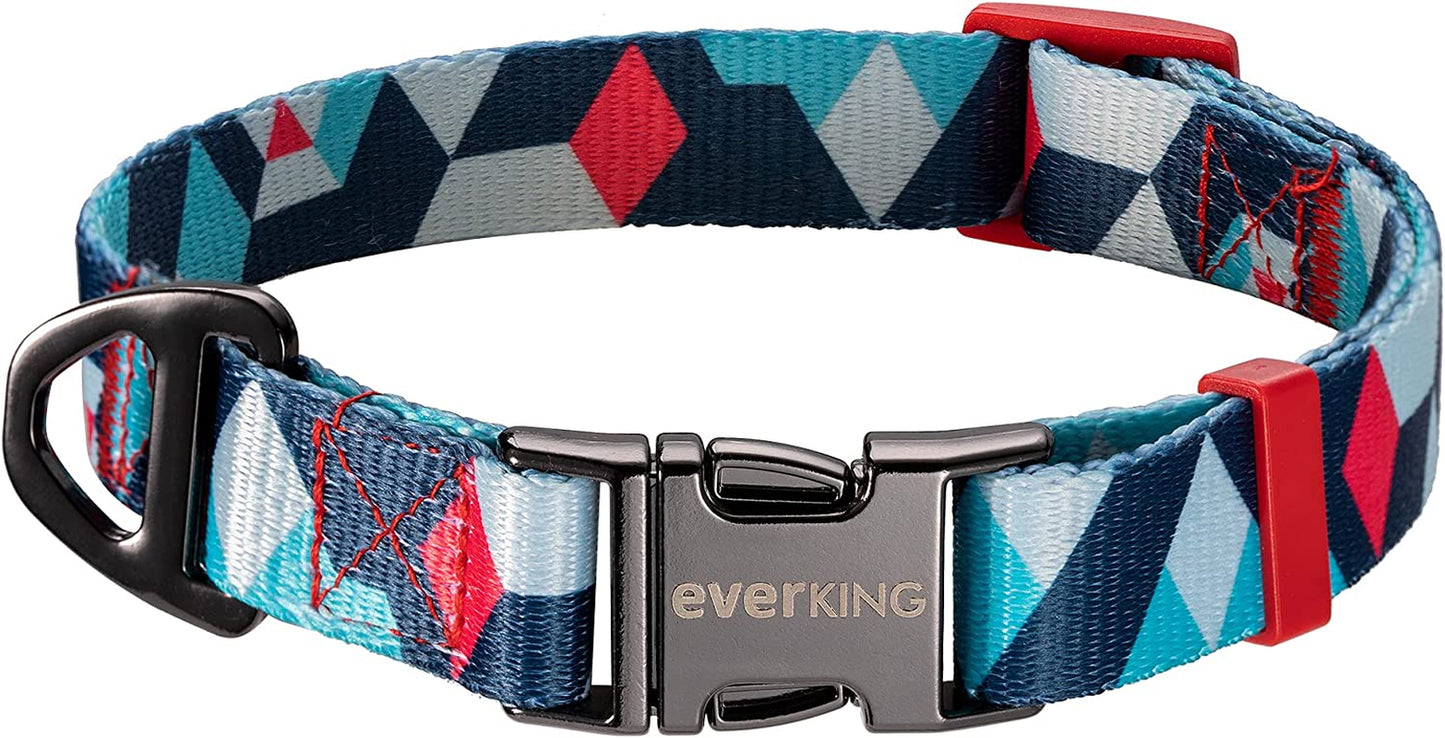 EVERKING Dog Collar Soft Comfortable Poleyster with Safety Locking Buckle Adjustable for Small Medium Large Dogs and Cats Geometry Pattern for Outdoor Traning Walking Running Camping (Volcano, M) Electronics > GPS Accessories > GPS Cases EVERKING Flower-de-luce XS- Width 2/5” x (7”-11”) 