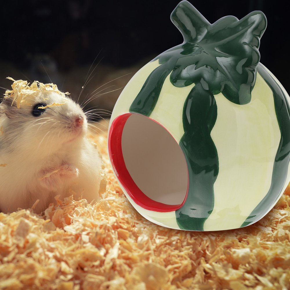 Ceramic Cartoon Watermelon Shape Hamster House Home Summer Cool Small Animal Pet Nesting Habitat Cage Accessories Animals & Pet Supplies > Pet Supplies > Small Animal Supplies > Small Animal Habitats & Cages FRCOLOR