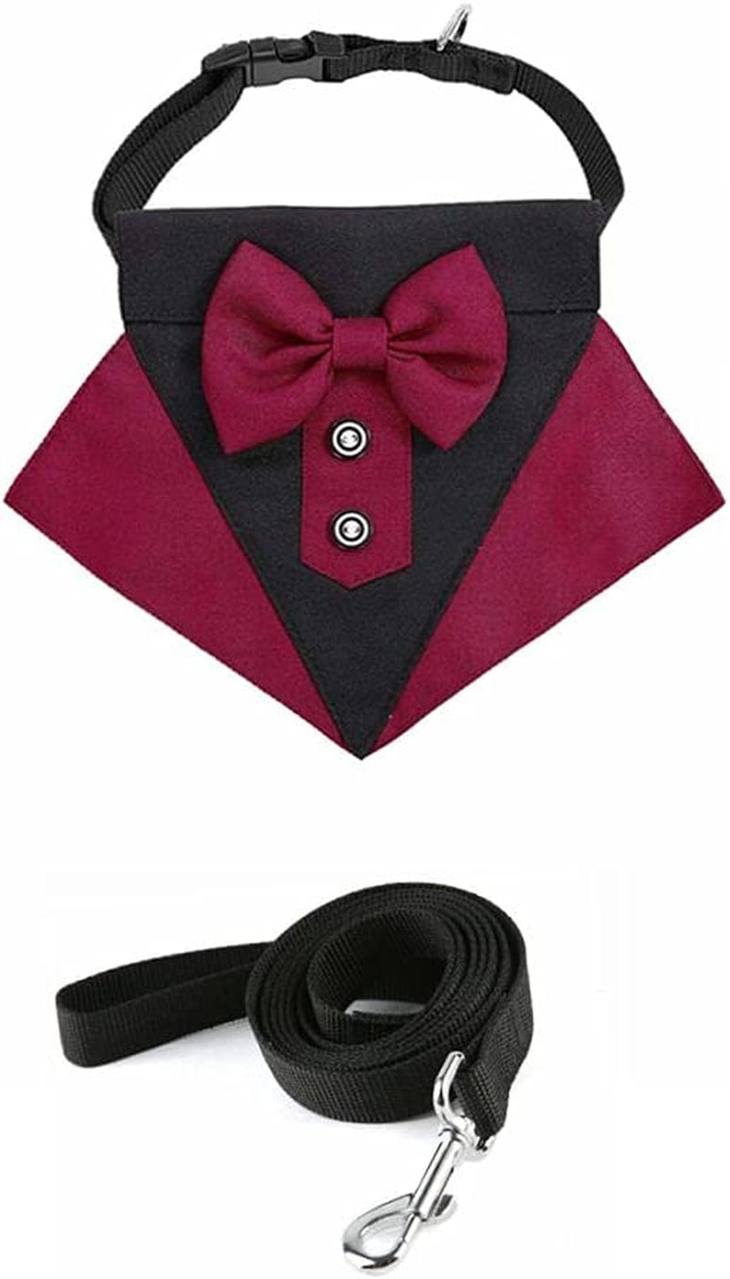 Bow Tie Dog Collar and Leash Set, Dog Tuxedo Bandana Adjustable Collar, Formal Puppy Triangle Necker Wear for Wedding Birthday Dress-Up Cosplay Party (Blue, S) Animals & Pet Supplies > Pet Supplies > Dog Supplies > Dog Apparel ISMARTEN Red L