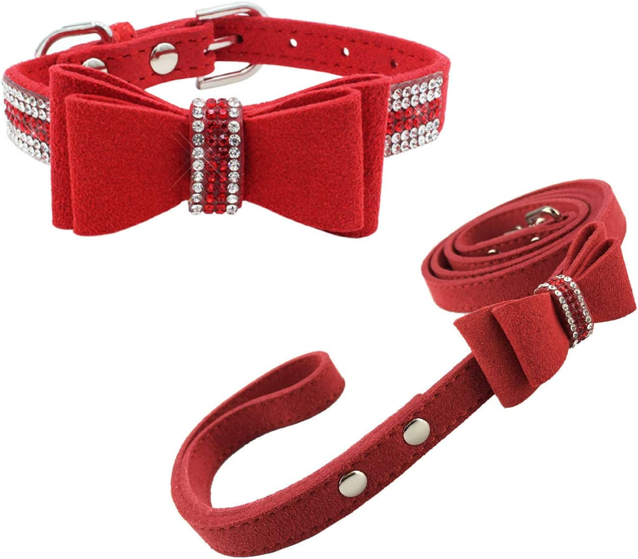 Newtensina Soft Bow Ties Dog Collar and Leash Set Cute Bow Ties Collar with Diamante for Dogs Cats - Black - XS Animals & Pet Supplies > Pet Supplies > Dog Supplies > Dog Apparel Newtensina Red XS