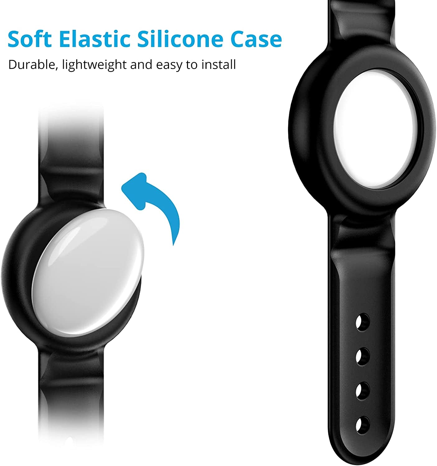 SUPMEGA Case for Airtag Dog Collar Holder, Flexible Silicone Cover with Adjustable Band Fits Pet Collars, Protective Anti-Scratch Case Compatible with Airtag 2021 - Black Electronics > GPS Accessories > GPS Cases SUPMEGA