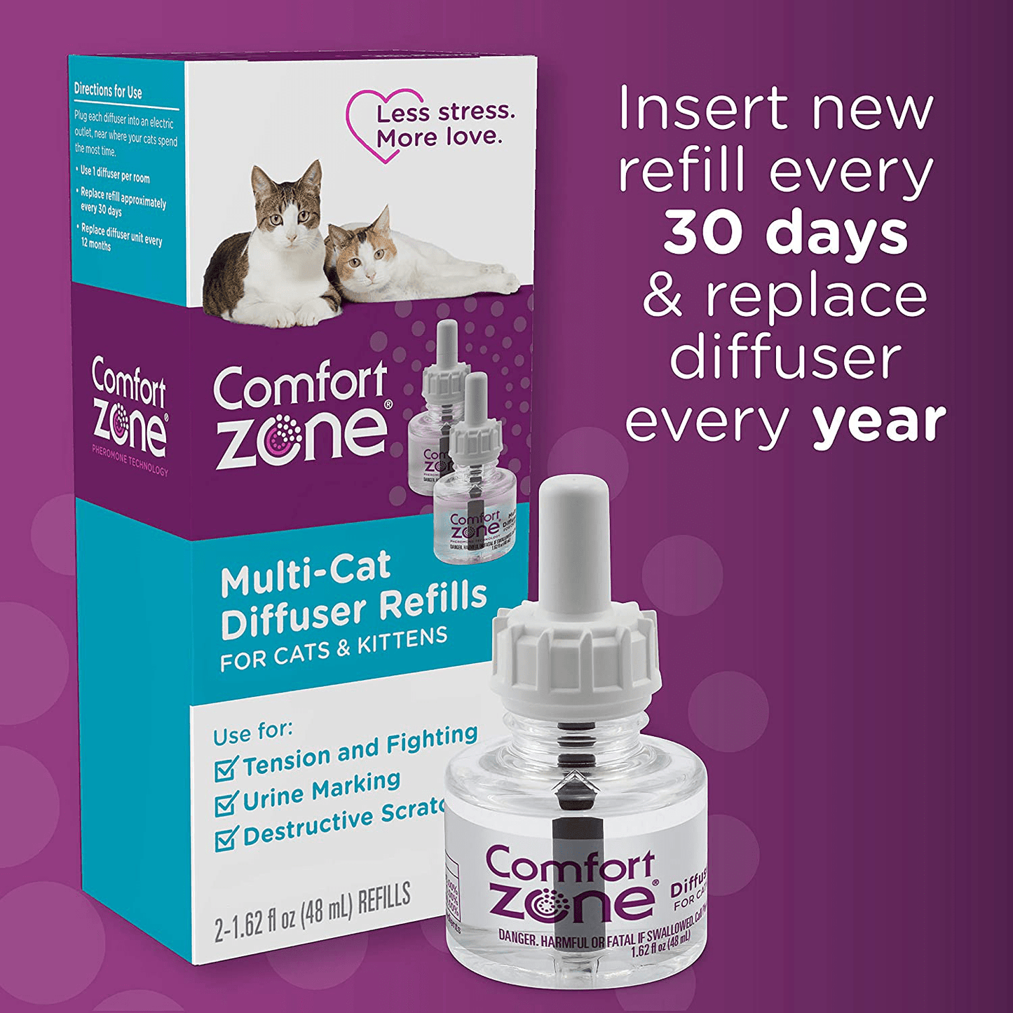 3 Diffusers plus 6 Refills | Comfort Zone Multi-Cat Calming Kit (Value Pack) for a Peaceful Home | Veterinarian Recommend | Stop Cat Fighting and Reduce Spraying & Other Problematic Behaviors Animals & Pet Supplies > Pet Supplies > Cat Supplies > Cat Beds Comfort Zone