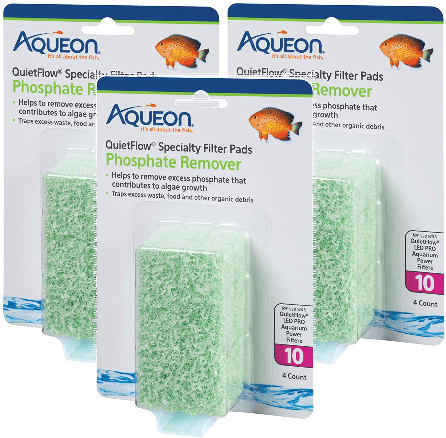 (3 Pack) Aqueon Quietflow Phosphate Remover Specialty Filter Pads, Size 10, 4 Pads per Pack Animals & Pet Supplies > Pet Supplies > Fish Supplies > Aquarium Filters Aqueon