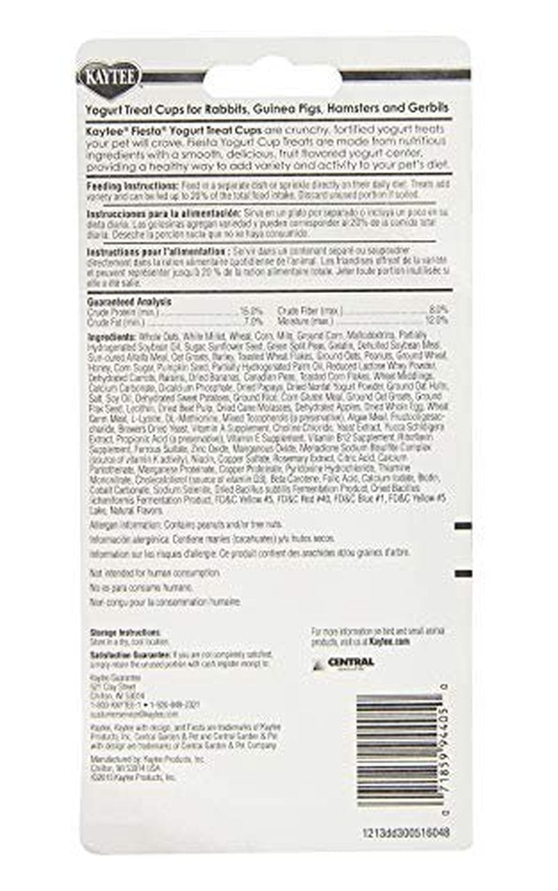 (3 Pack) Kaytee Fiesta Yogurt Cup Strawberry Banana Flavored Treats for Small Animals, 6 Total Treats Animals & Pet Supplies > Pet Supplies > Small Animal Supplies > Small Animal Treats Kaytee