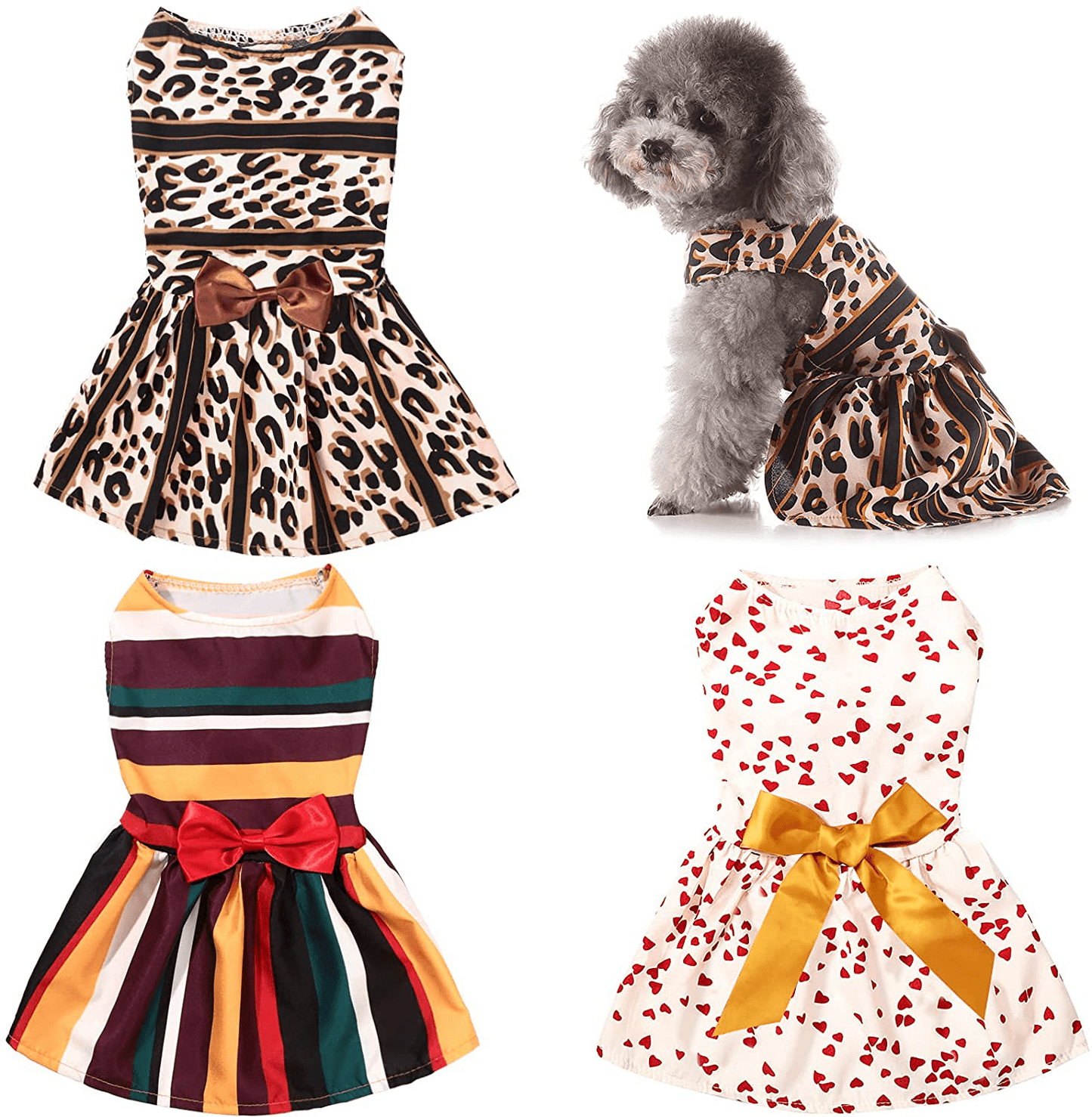3 Pieces Cute Ribbon Dog Dress for Small Medium Dogs Flowers Pattern Bows Puppy Shirts Dog Clothes Pet Apparel or Dogs Cats in Wedding Holiday Christmas New Year Summer (Multiple Flowers,Medium) Animals & Pet Supplies > Pet Supplies > Cat Supplies > Cat Apparel Geyoga