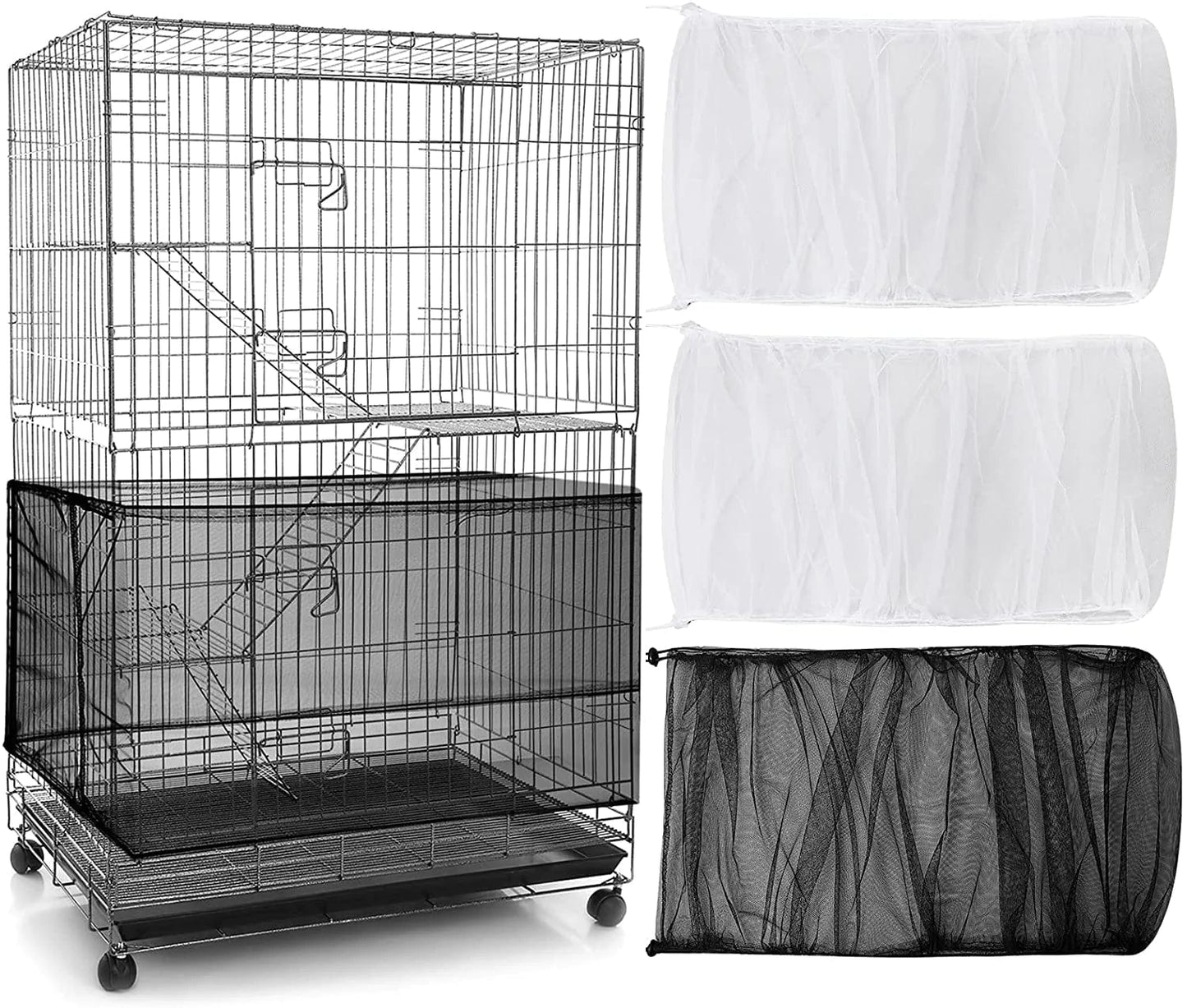 3 Pieces Large Adjustable Bird Cage Cover Seed Feather Catcher Birdcage Nylon Mesh Net Cover Soft Skirt Guard for Parakeet Macaw African round Square Cage (78 X 15 Inch in Circumference and Width) Animals & Pet Supplies > Pet Supplies > Bird Supplies > Bird Cage Accessories Shappy 118 x 15 Inch in Circumference and Width