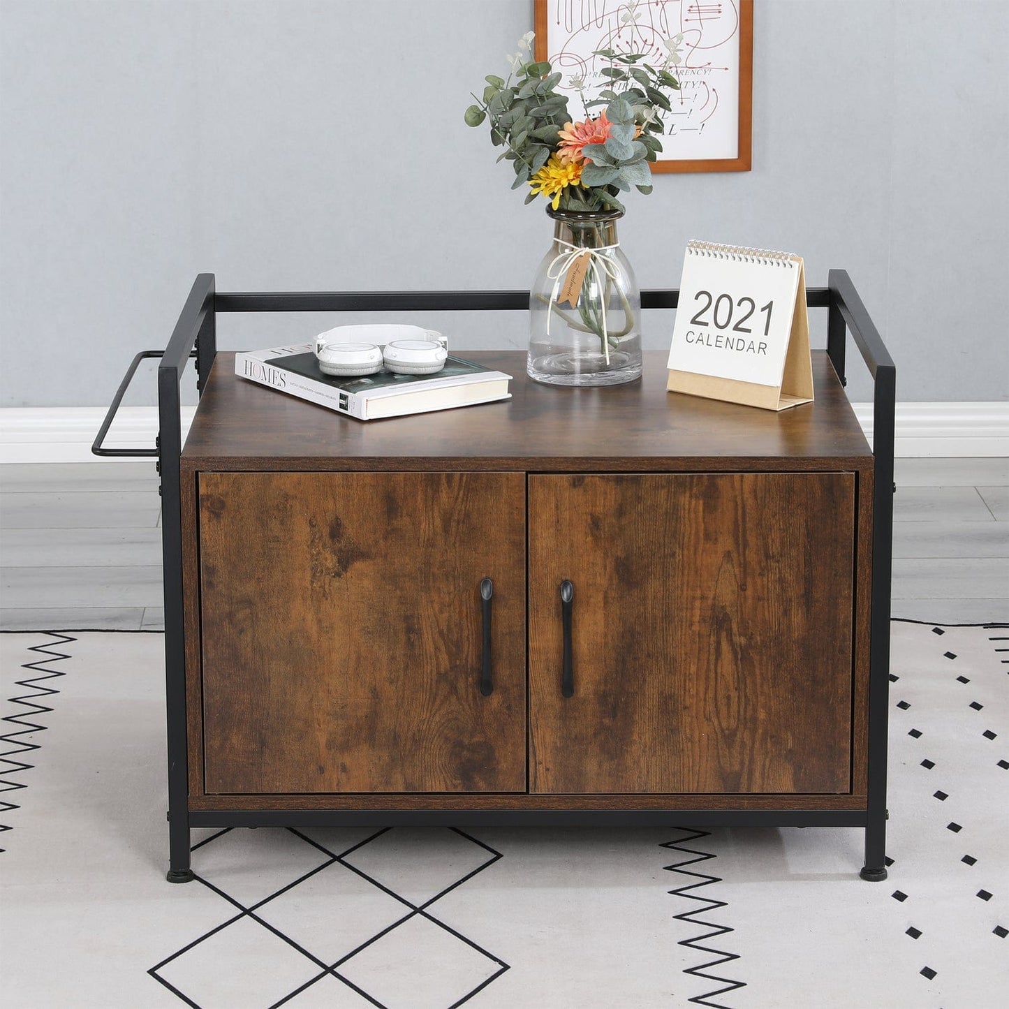 30 Inches Litter Box Hidden, Pet Crate with Iron and Wood Sturdy Structure, Cat Dog House Nightstand, Cat Litter Box Enclosure, Furniture Large Box House with Table Animals & Pet Supplies > Pet Supplies > Cat Supplies > Cat Furniture General