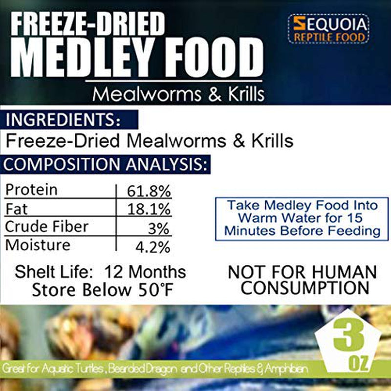 Aquatic Turtle Medley Food - Freeze Dried Shrimp & Mealworms for Aquatic Turtle, Beard Dragon and Other Reptiles & Amphibians Animals & Pet Supplies > Pet Supplies > Reptile & Amphibian Supplies > Reptile & Amphibian Food Sequoia