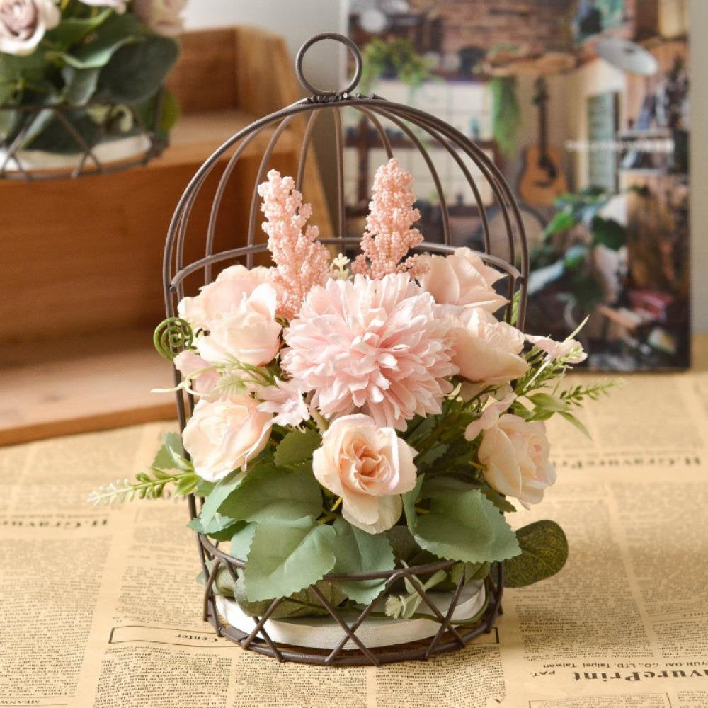 Hanging Bird Cage Flower Stand Floral Set Hydrangea Combination Animals & Pet Supplies > Pet Supplies > Bird Supplies > Bird Cages & Stands Keluoda A6