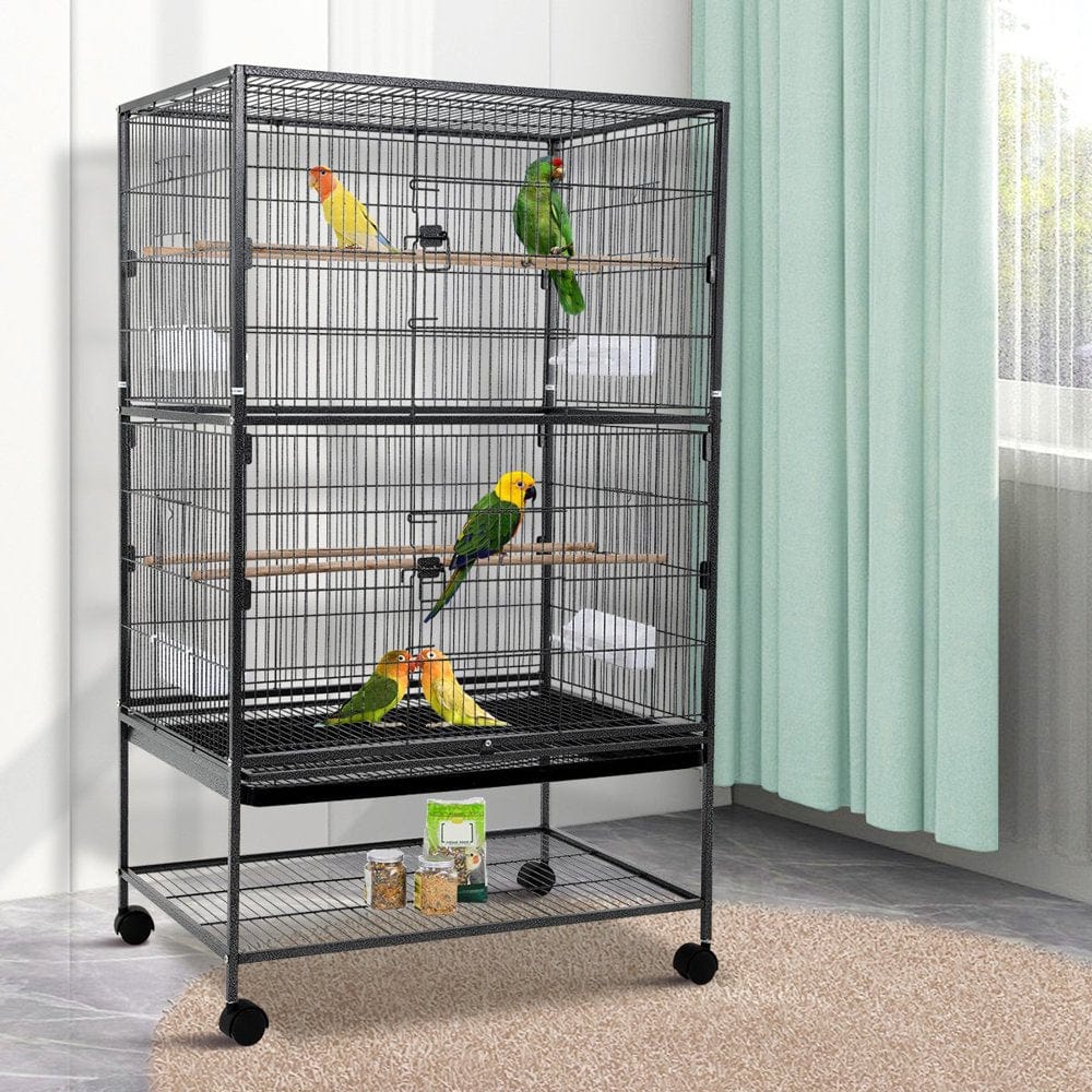 35 Inch Birdcage with Stand Parrot Cage for Large Birds Parakeet Cage Wrought Iron Jaulas Para Pajaros with Play Open Top, Bottom Tray, 2 Feeders for Parakeets, Canary, Cockatiel Animals & Pet Supplies > Pet Supplies > Bird Supplies > Bird Cages & Stands Dkelincs 53"