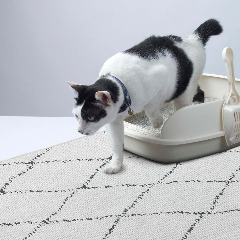 Sussexhome Pets Ultra-Thin Cat and Dog Litter Mat for Litter Box - Washable Soft Natural Cotton Cat and Dog Litter Trapping Mat - Paws-Kind Slip Resistant Litter Catching Mat Animals & Pet Supplies > Pet Supplies > Cat Supplies > Cat Litter Box Mats SUSSEXHOME 24" x 44" Moroccan Trellis-Ivory