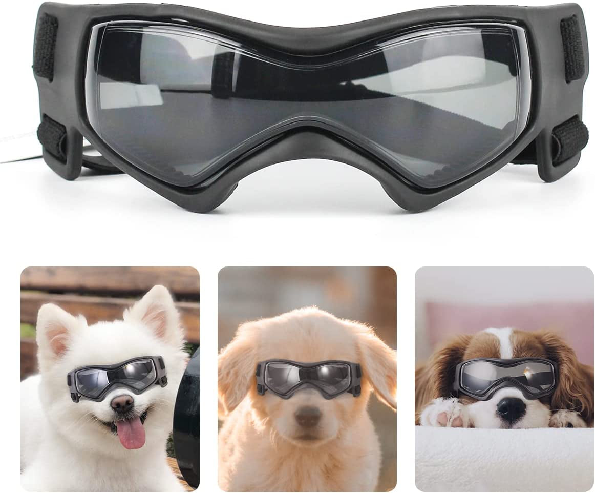 PEDOMUS Dog Goggles Small Medium Dog Sunglasses Adjustable Strap for UV Sunglasses Waterproof Protection for Small Medium Dog (Cool Red) Animals & Pet Supplies > Pet Supplies > Dog Supplies > Dog Apparel PEDOMUS BLACK