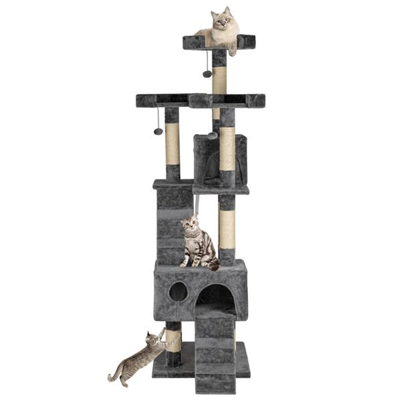 Cat Climbing Tree 66" Sisal Hemp Cat Tree Tower Condo Furniture Scratch Post Pet House Play Kitten with Cozy Perches Beige Christmas Gift for Pets Animals & Pet Supplies > Pet Supplies > Cat Supplies > Cat Furniture ARCTICSCORPION Gray
