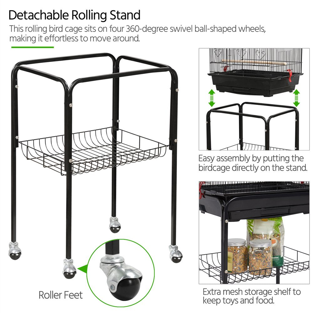 Easyfashion 64'' Play Open Top Small Parrot Cockatiel Bird Cage with Rolling Stand Black Animals & Pet Supplies > Pet Supplies > Bird Supplies > Bird Cages & Stands Easyfashion