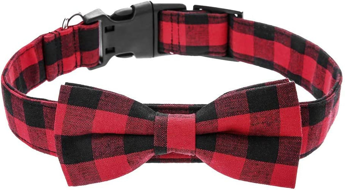 Love Dream Dog Collar with Bowtie, Soft and Comfortable Breakaway Plaid Dog Collar with Cute Bow Tie for Small Medium Large Dogs (Purple-Black Plaid, Small) Animals & Pet Supplies > Pet Supplies > Dog Supplies > Dog Apparel Love-Dream Red-Black Plaid Medium (Pack of 1)