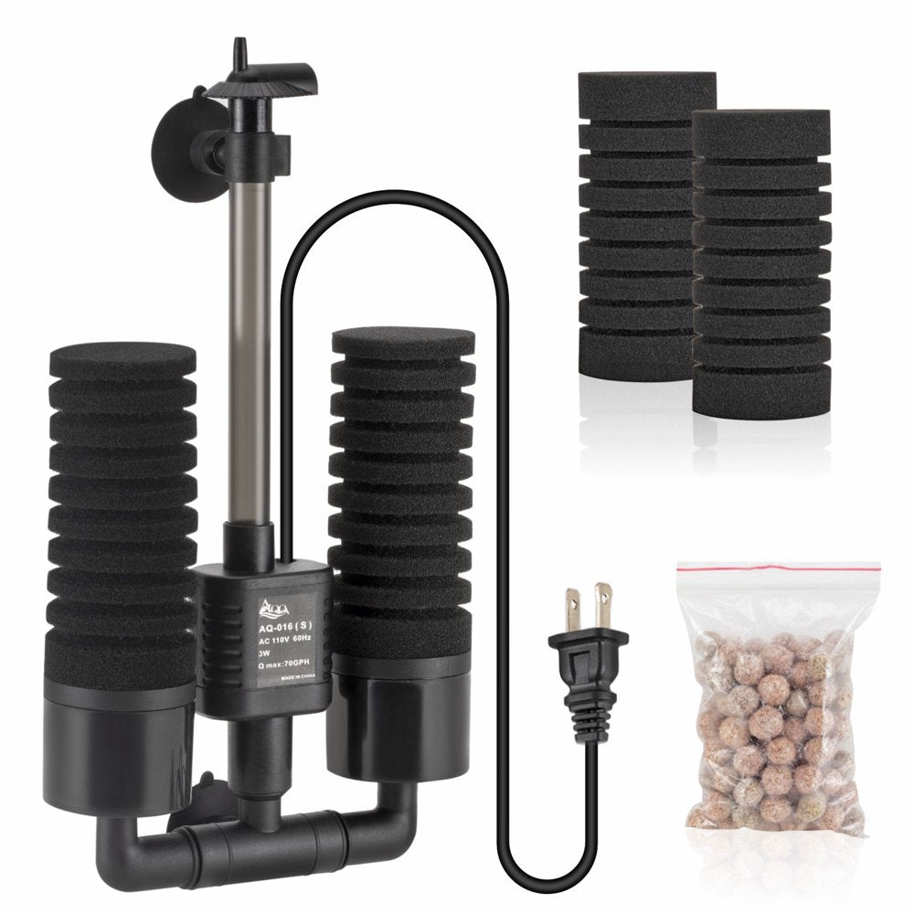 AQQA Aquarium Filter, Electric Fish Tank Filters, 5W Quiet Sponge Filter for 15-55 Gallon Tank with 2 Extra Sponges, 1 Bag of Filtered Ceramic Balls for Fresh and Salt Water Fish Tank Animals & Pet Supplies > Pet Supplies > Fish Supplies > Aquarium Filters AQQA S(For 10-40 Gal)