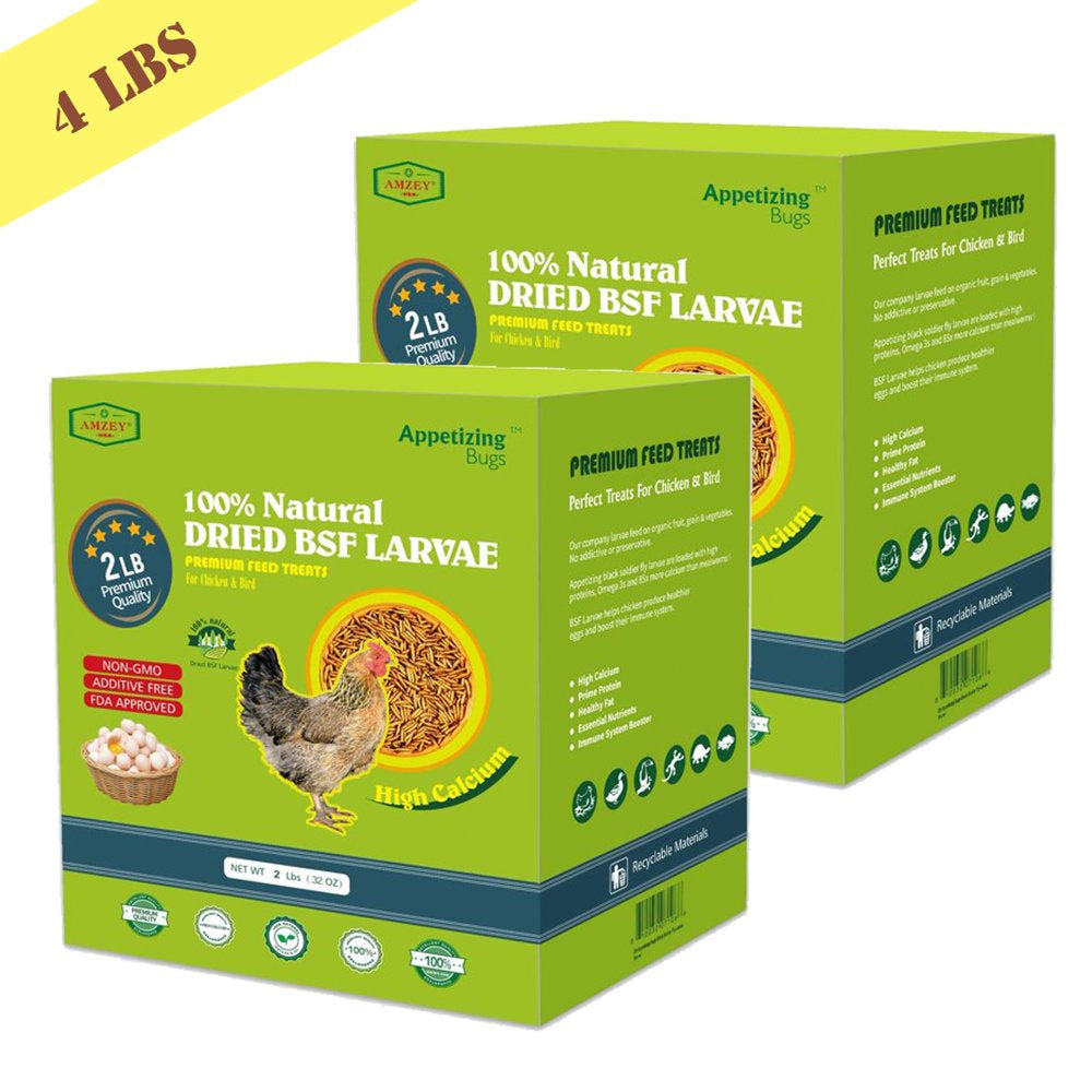 Amzey 2 Pack 1 Lb Dried Black Soldier Fly Larvae, Superior to Dried Mealworms Chicken Feed, 2 Lbs Total Amzey 4 lbs