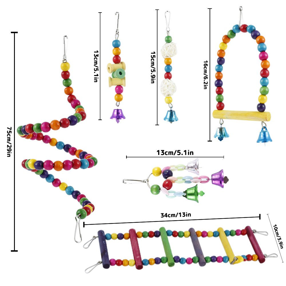 Muross Bird Cages Accessories,Parrot Toy Set,Bird Swing Bells Wooden Hanging Chewing Kit for Small Medium Parrots,Conures, Cockatiels, Budgie Animals & Pet Supplies > Pet Supplies > Bird Supplies > Bird Toys Muross