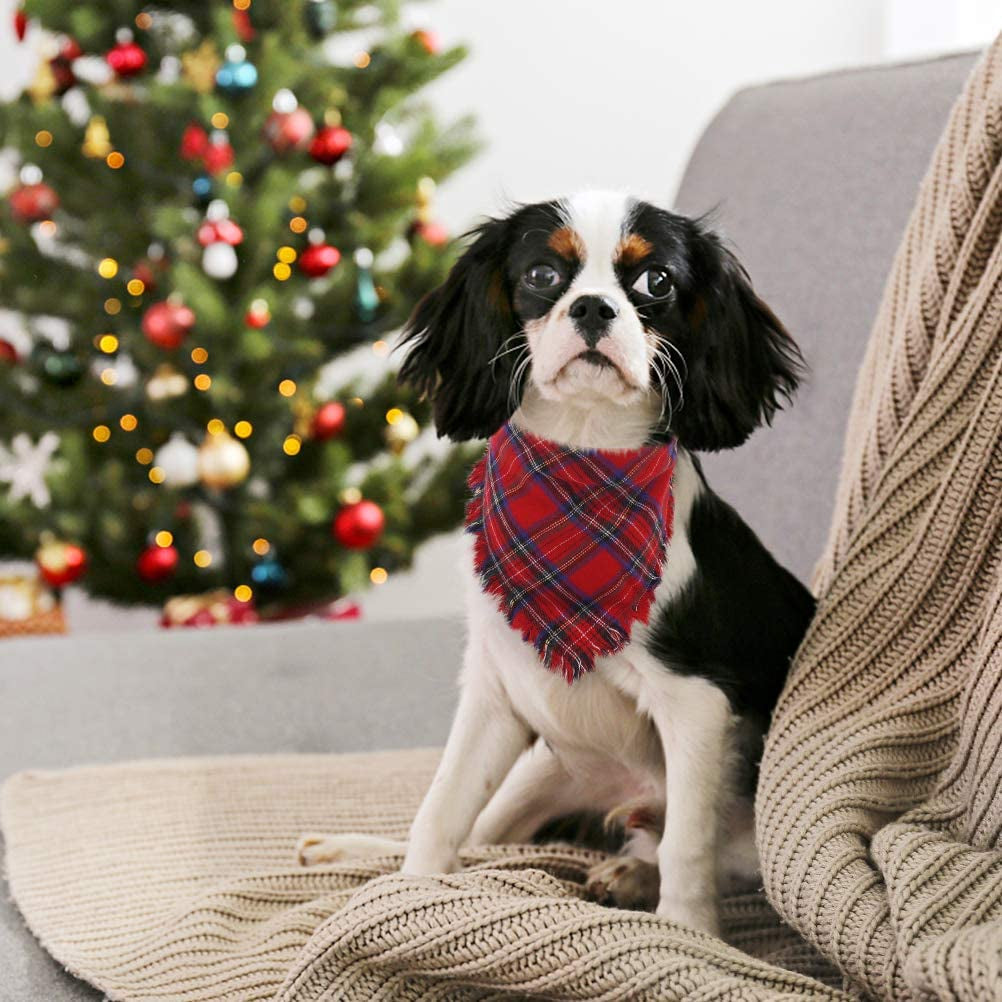 KOOLTAIL Plaid Dog Bandana Christmas 4 Pack - Classic Triangle Scarf Tassels Style Holiday for Dogs Cats Puppy Animals & Pet Supplies > Pet Supplies > Dog Supplies > Dog Apparel Best4cat