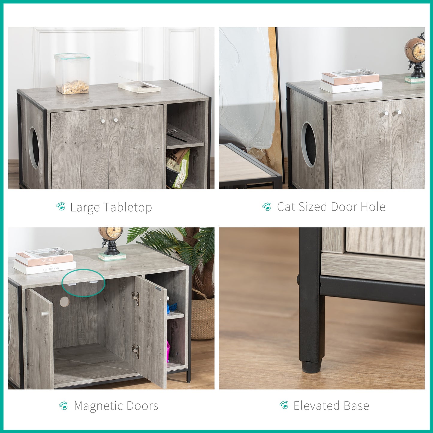 Festnight Cat Litter Box Enclosure, Hidden Adjustable Cat Furniture with Damping Hinge, Grey Animals & Pet Supplies > Pet Supplies > Cat Supplies > Cat Furniture Festnight