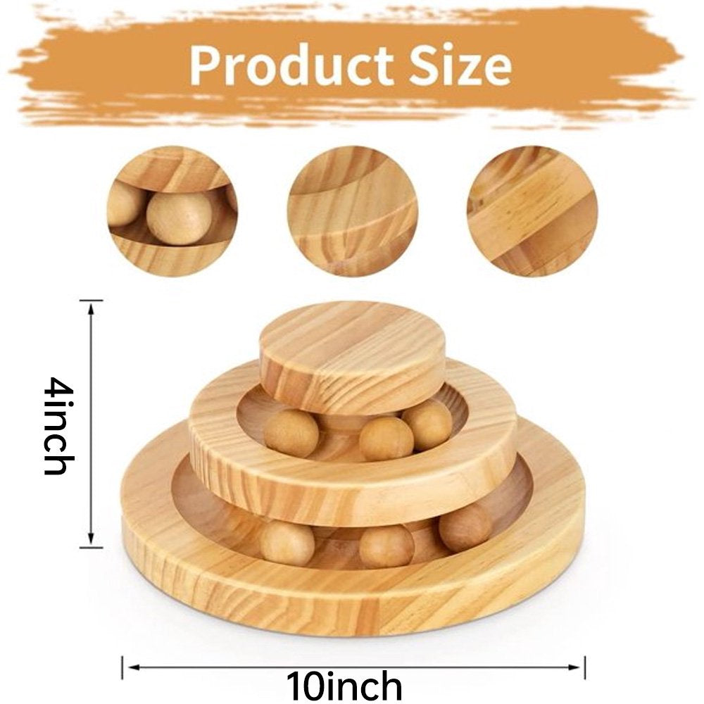 Carkira Cat Toy Wooden Double Track Turntable with Ball Funny Cat Tower Toy Animals & Pet Supplies > Pet Supplies > Cat Supplies > Cat Toys Carkira