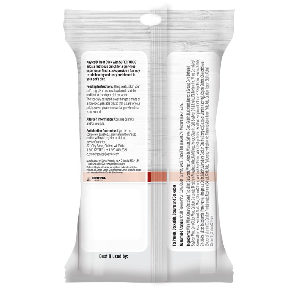 Kaytee Avian Superfood Treat Stick, Almond & Walnut, 5.5 Ounces Animals & Pet Supplies > Pet Supplies > Bird Supplies > Bird Treats Central Garden and Pet